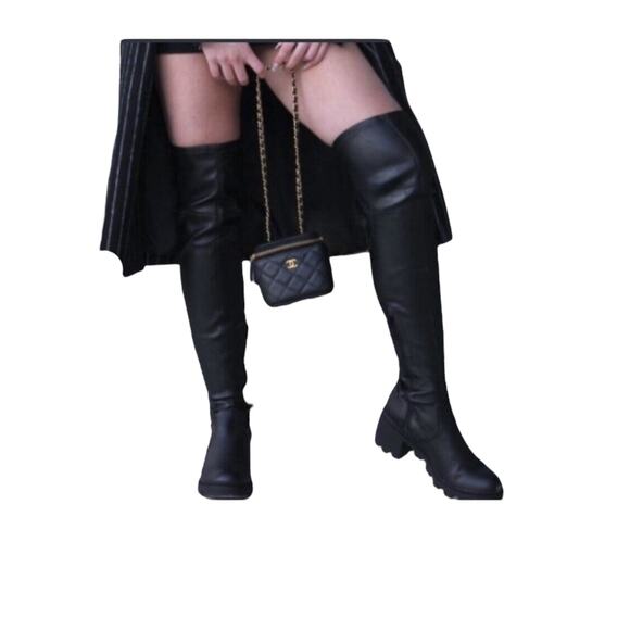 JF Just Fab Boots Women's Size 6 Black Jordane Over-The-Knee Chunky Heel Y2K - Picture 5 of 13